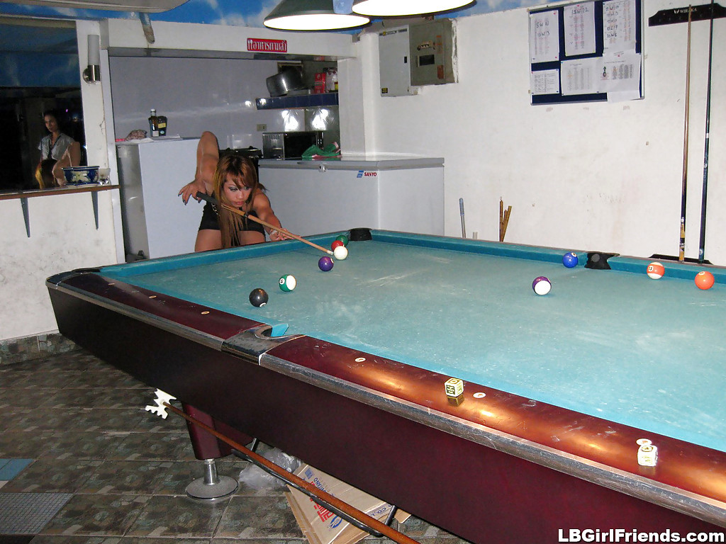 Gorgeous Busty Thai Shemale M Bending Over While Playing Pool